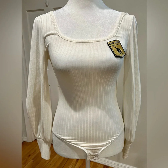 Designer inspired Alya Rib Long Sleeve Bodysuit & Blue Rain Patchwork Skit - Picture 5 of 8